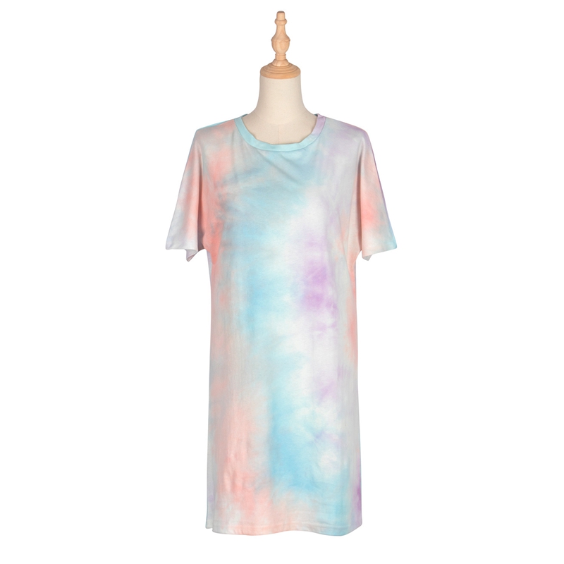 Women Mini Dresses Gradient T Shirt Skirt Short Sleeve Casual Dress Summer Fashion
