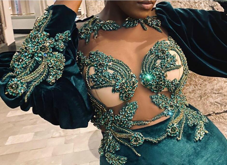 2020 Arabic Aso Ebi Dark Green Luxurious Evening Dresses Lace Beaded Crystals Prom Dresses Mermaid Formal Party Second Reception Gowns ZJ442