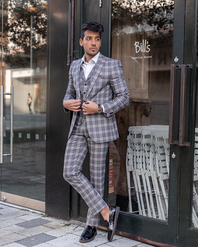 Hot Selling Check Plaid Mens Wedding Tuxedos Two Buttom Slim Fit Wear Business Party Prom Best Men Blazer Suits 3 Pieces Custom Made