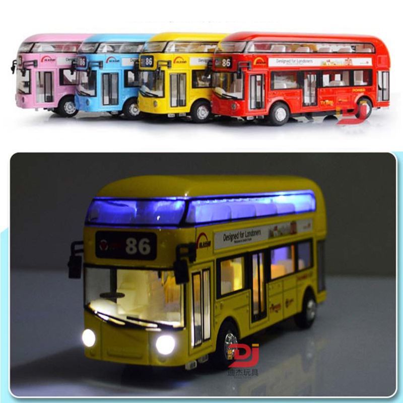 Metal Double-Decker Tour Bus Sound Light Sightseeing Scale Diecast Car Toy Model