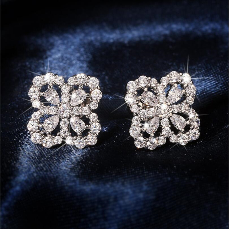 Sterg Sier Delicate Pear CZ White Topaz Wedding Stud Earrings for Women