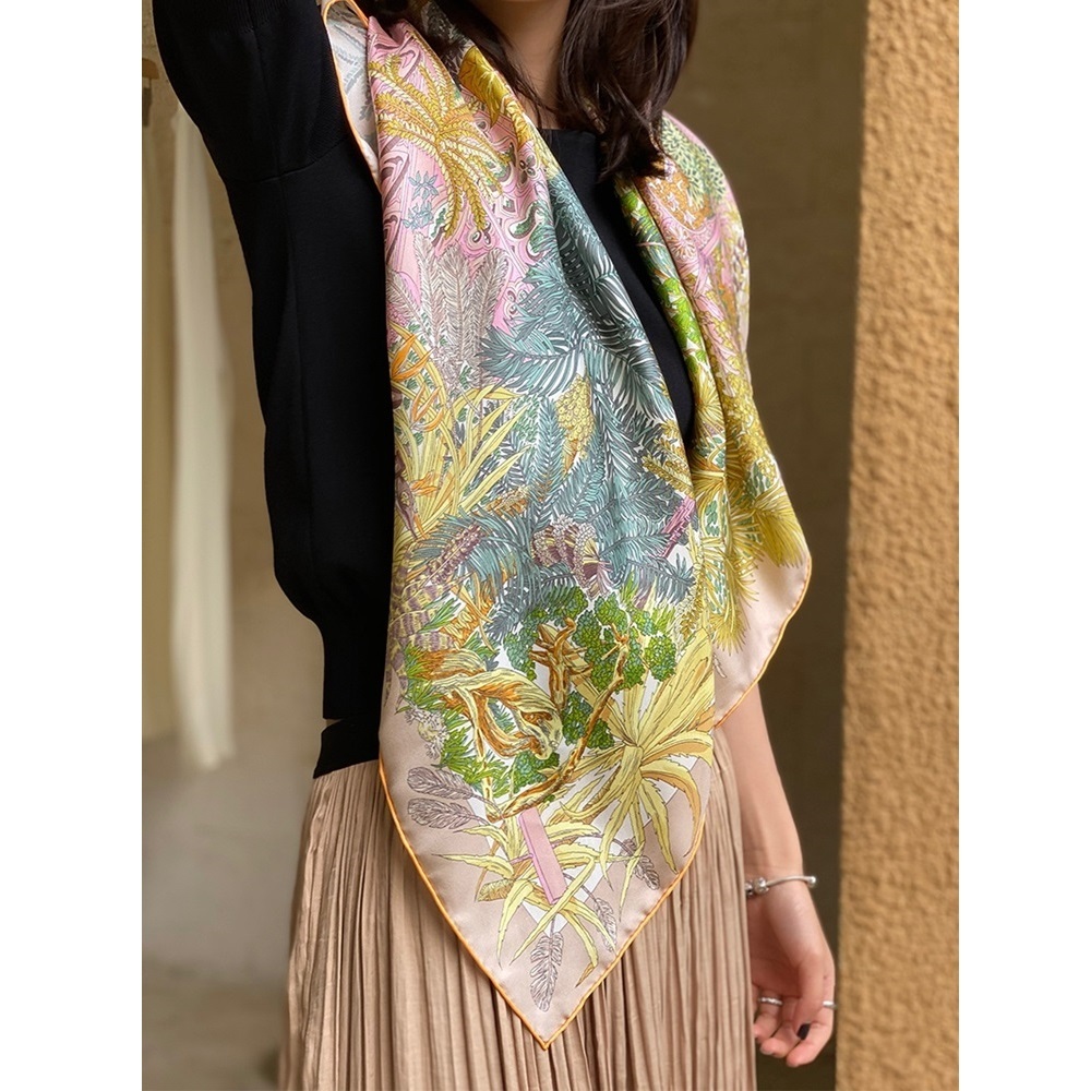 Women 100% Twill Silk Scarf Fashion Print Large Square Silk Scarfs Shawl Hijab Foulard 88X88CM CX200728