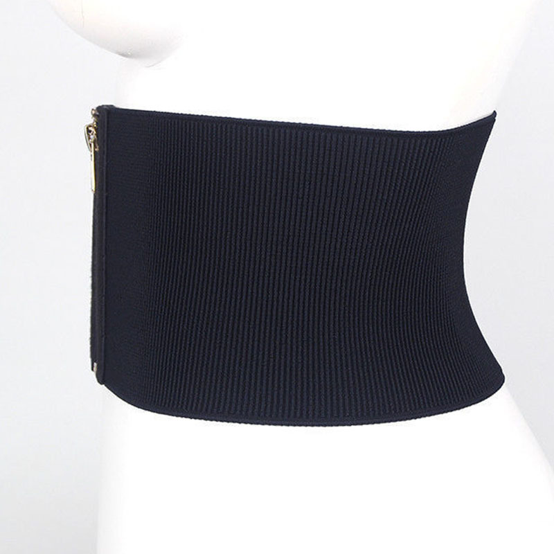 Women Solid Zipper Wide Cummerbund Elastic Waist Belt Stretch Waistband Thin Fashion Khaki Camel Black 200-A953 CX200722