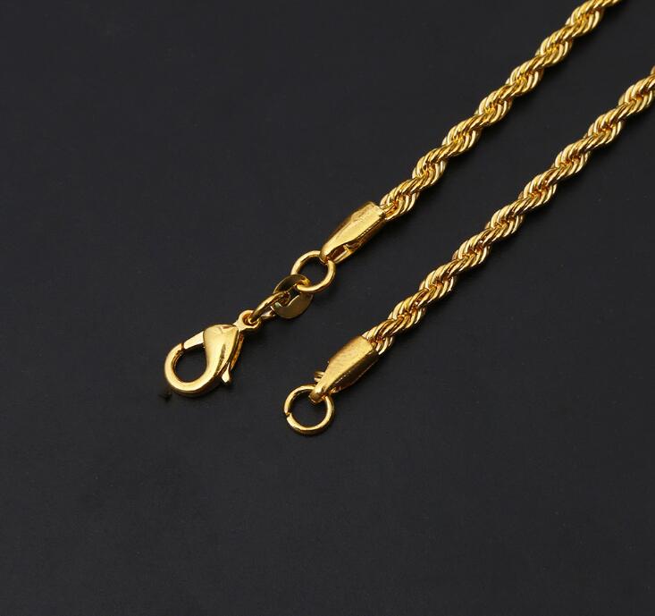 HIPHOP Men women Necklace plating 18KC Gold 3MM Rope chain Necklace 16"/18"/20"/22"/24" /26"//28" /30" for Pen