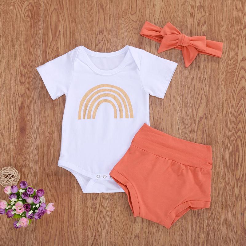 0-18M Cute Infant Baby Girl Clothes Rainbow Print Short Sleeve Romper Tops+Brown High Waist Ruffle Shorts 2pcs Cotton Set
0-18M Cute Infant Baby Girl Clothes Rainbow Print Short Sleeve Romper Tops+Brown High Waist Ruffle Shorts 2pcs Cotton Set