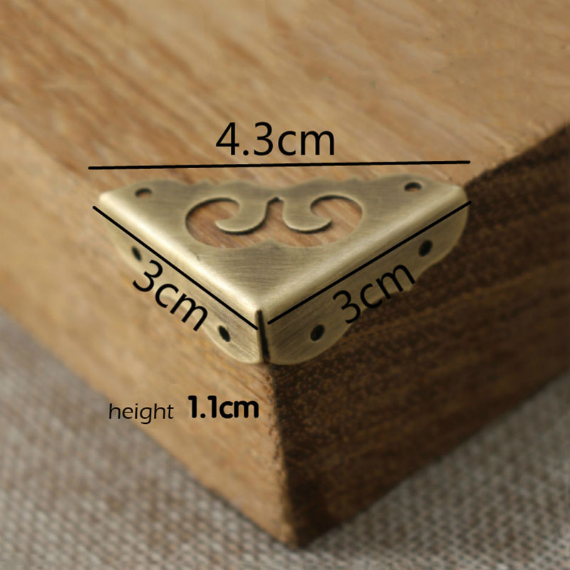 4pcs antique brass corner bracket furniture desk cabinet jewelry box wood box hardware corner guard hollow classic flower corner