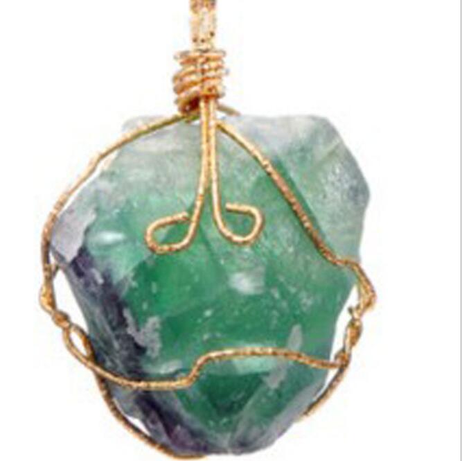 pretty Nature Stone Pendants amethyst Rose Quartz White crystal Lemon crystal fluorite Charms Stone For Necklace GD475
