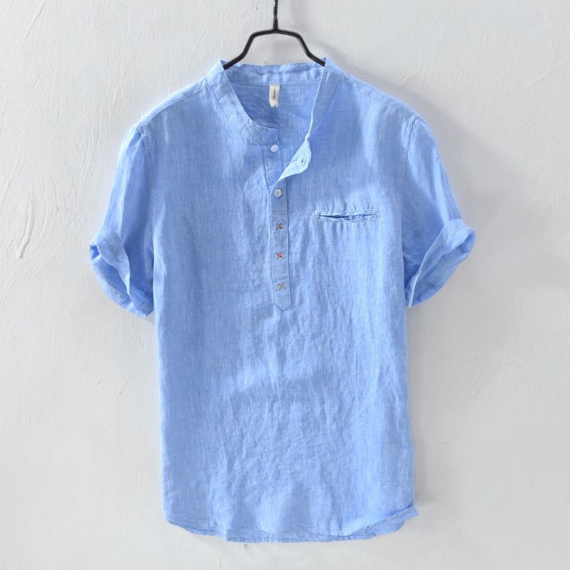 New Style Men's Summer T-shirts Linen round Neck Casual Loose Short Sleeve Cardigan Stand Collar 5527, Blue
New Style Men's Summer T-shirts Linen round Neck Casual Loose Short Sleeve Cardigan Stand Collar 5527, Blue