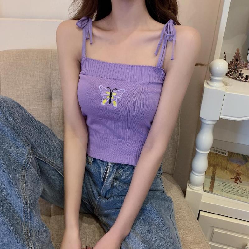Summer Women Knit Embroideried Butterfly Tank Crop Tops Girls Knitted Camisole Sleeveless Tee shirts Camis With Laced Straps, Black
Summer Women Knit Embroideried Butterfly Tank Crop Tops Girls Knitted Camisole Sleeveless Tee shirts Camis With Laced Straps, Black