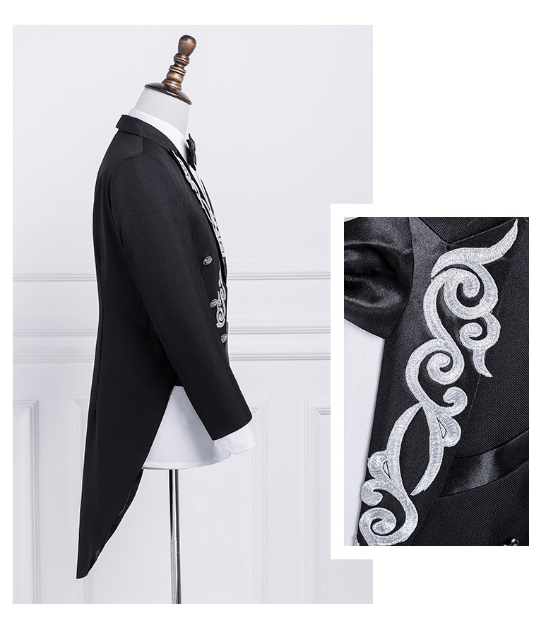 2020 Handsome Mens Designer Suits Appliqued Tailcoat Long Coat 2-Pieces Gentleman Double Breasted Groom Custom Made Best Man Business Suits