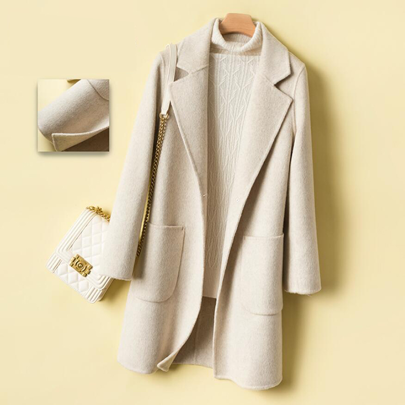 2020 Autumn Winter Solid Women 100% Woolen Coat Elegant Long Double-sided Woolen Coat Female Overcoat Casaco Feminino, Beige
2020 Autumn Winter Solid Women 100% Woolen Coat Elegant Long Double-sided Woolen Coat Female Overcoat Casaco Feminino, Beige
