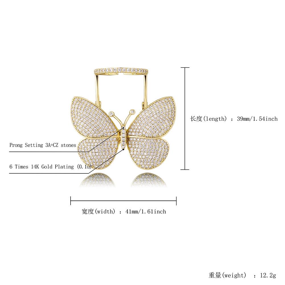 Full Diamond Butterfly Womens Rings Open Cuff Rose Gold Bling Cz Zirconia Stones Finger Band Designer Luxury Jewelry Valentines Day Gift for Girlfrien