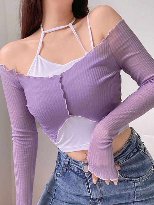Korean Tshirt Women T-shirt Two Piece Set Slash Neck Long Sleeve Tee Shirt Women Blue Camisole Solid Casual Streetwear Top
Korean Tshirt Women T-shirt Two Piece Set Slash Neck Long Sleeve Tee Shirt Women Blue Camisole Solid Casual Streetwear Top