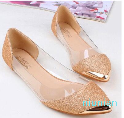 Hot sale-2017 new the chic metal pointed/closed toe transparent shiny pointed Asakuchi ballet flat shoes women's shoes