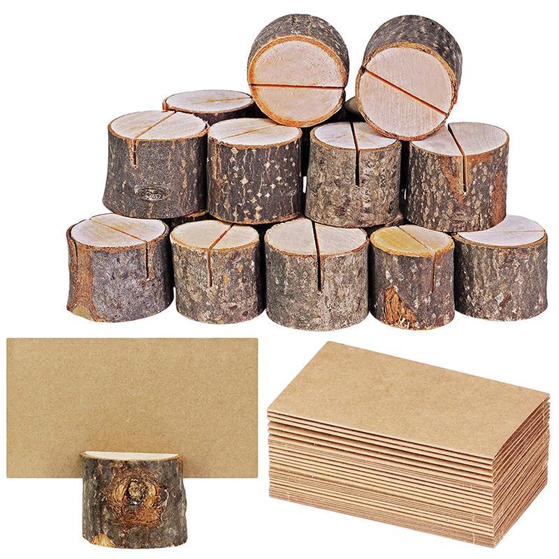 40pcs 20Sets Natural Wooden Bark Memo Holder for Party Decorative Wood Pile Name Place Card Holders Menu Wedding Birthday Decor1628505