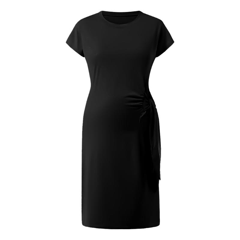 Women Maternity Dresses Loose Nursing Wrap High Waist Dress Short Sleeve Double Layer Comfortable Solid Pregnant Dresses
