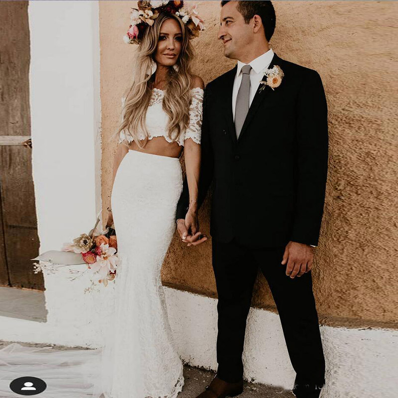 Two Piece Beach Wedding Dresses Off the Shoulder Garden Boho Bridal Gowns Vestidos De Novia Country