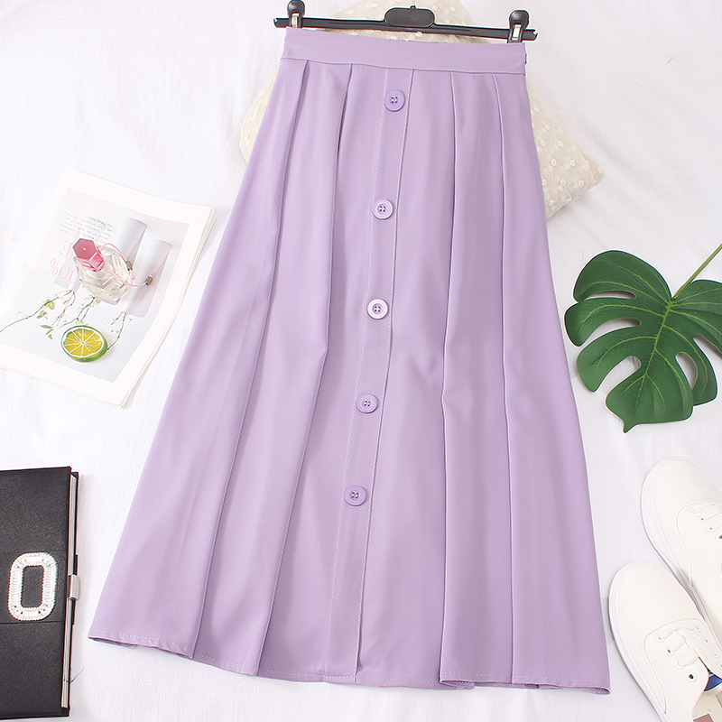 Summer Candy Solid A-line Twill Long Skirts Drape Single-breasted Buttons Pleated Mid-calf Long Skirts Purple Green Blue Pink, Black
Summer Candy Solid A-line Twill Long Skirts Drape Single-breasted Buttons Pleated Mid-calf Long Skirts Purple Green Blue Pink, Black