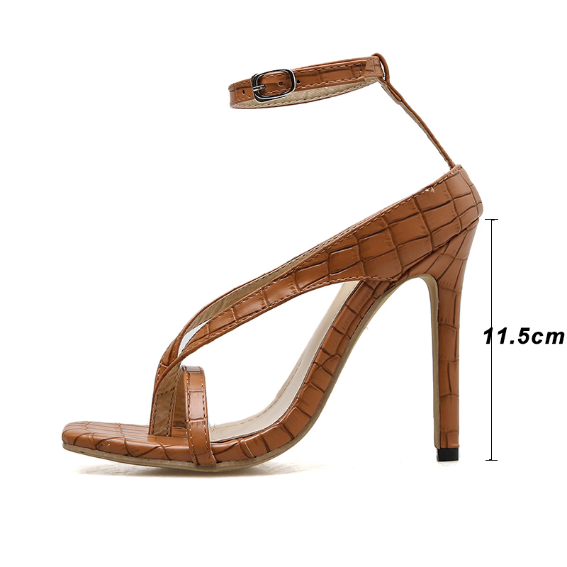 Kcenid Black stone pattern sexy strappy sandals women stiletto high heels thong sandals street fashion ankle strap ladies shoes Y200620