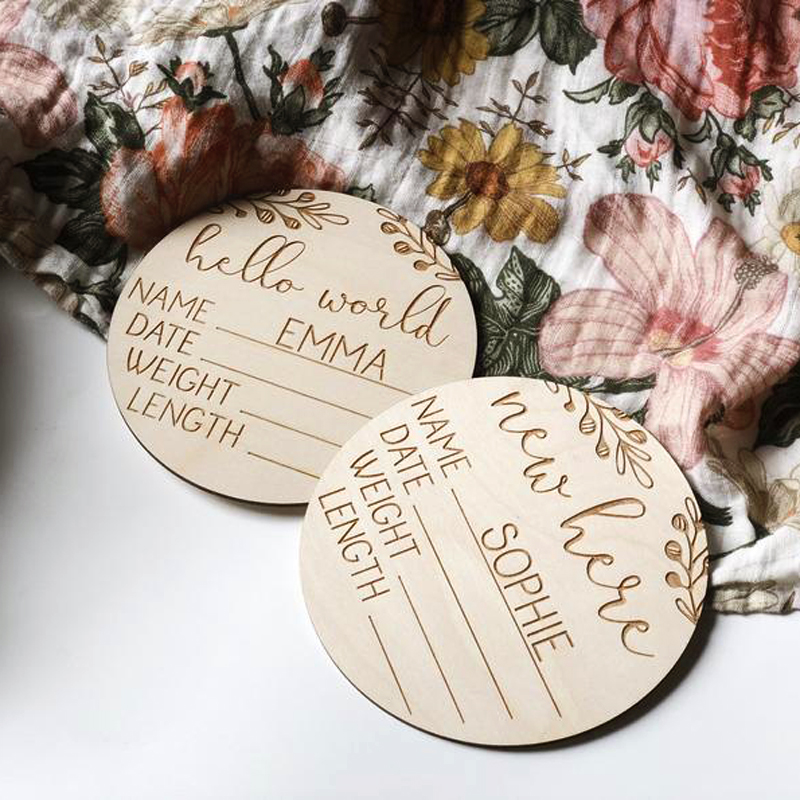 2pcs hello wood sign newborn Photo Prop Wooden New Baby Birth Announcement Keepsake