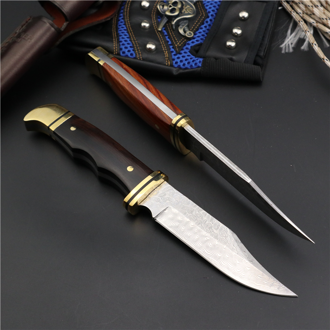 New Damascus Bowie Blade Survival Straight Hunting Knife VG10 Damascus Steel Blade Brass + Ebony Handle With Leather Sheath
New Damascus Bowie Blade Survival Straight Hunting Knife VG10 Damascus Steel Blade Brass + Ebony Handle With Leather Sheath