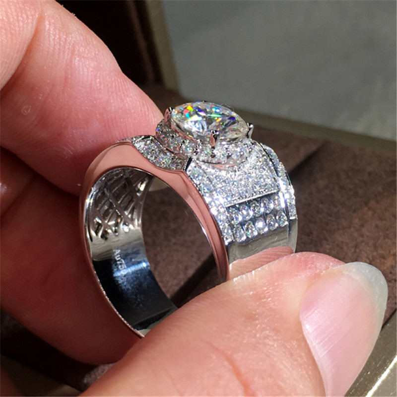2020 New Arrival Sparkling Luxury Jewelry 925 Sterling Silver Round Cut White Topaz Pave CZ Diamond Promise Women Men Wedding Bridal Ring