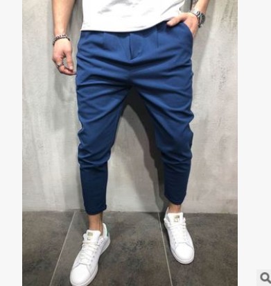 Mens Jogging Appointment Office Straight Pencil Pants Casual Long Trousers Leisure Polyester B4