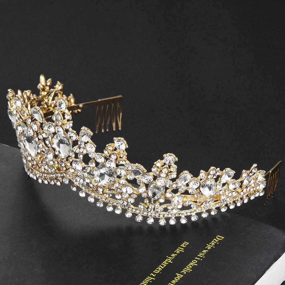Baroque Rose Gold Pink Crystal Bridal Tiara Crown With Comb Pageant Prom Rhinestone Veil Tiara Headband Wedding Hair Accessories Y200727