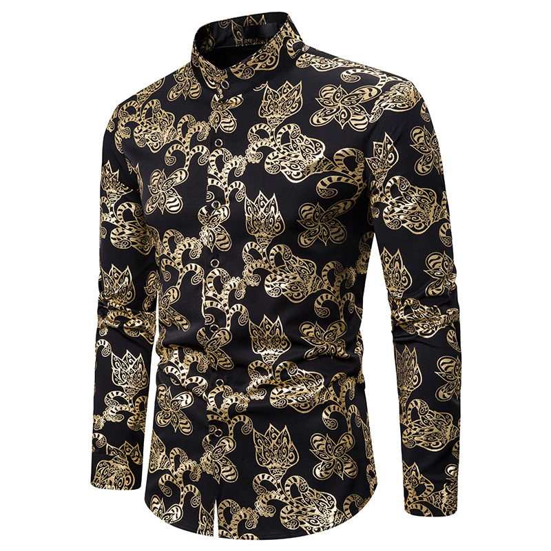 Fashion Floral Bronzing Print Shirt Men 2020 Brand Nightclub Prom Mandarin Collar Dress Shirt Mens Business Wedding Groom Shirts, White
Fashion Floral Bronzing Print Shirt Men 2020 Brand Nightclub Prom Mandarin Collar Dress Shirt Mens Business Wedding Groom Shirts, White