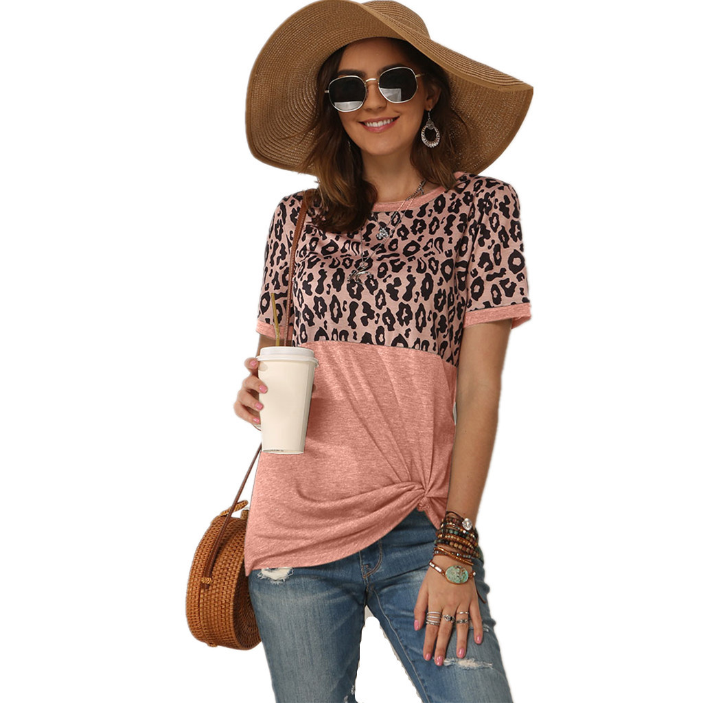 Spot T-Shirt spring and summer fashion casual round neck leopard short-sleeved women support mixed batch