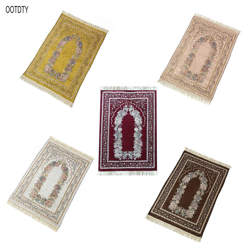70x110CM Turkish Islamic Muslim Prayer Rugs Mat Vintage Colored Floral Ramadan Eid Gifts Decoration Carpet With Tassels Trim