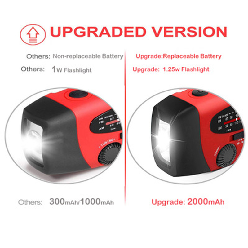 Solar lamp Multifunctional Emergency Radio hand crank USB Rechargeable Weather 1 LED Flashlight Power Bank Camping Light