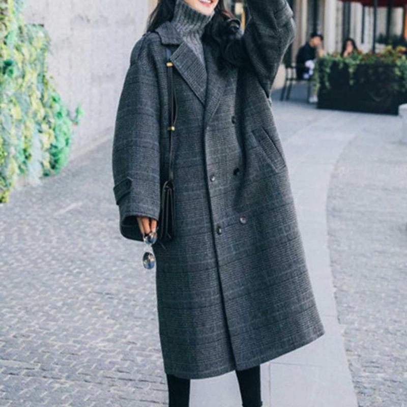Woolen Women Coat Winter 2020 Fashion Vintage Elegant Plaid Lapel Long Coat Cappotto Lana Donna Manteau Mouton Femme, Dark grey
Woolen Women Coat Winter 2020 Fashion Vintage Elegant Plaid Lapel Long Coat Cappotto Lana Donna Manteau Mouton Femme, Dark grey
