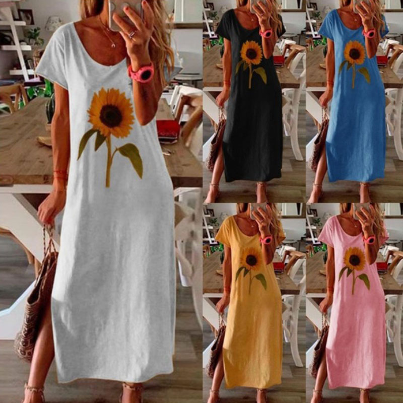 Summer Dress Long Dress Plus Size Sundress Sunflower Printed Party Elegant O Neck Short Sleeve Streetwear Women, White
Summer Dress Long Dress Plus Size Sundress Sunflower Printed Party Elegant O Neck Short Sleeve Streetwear Women, White