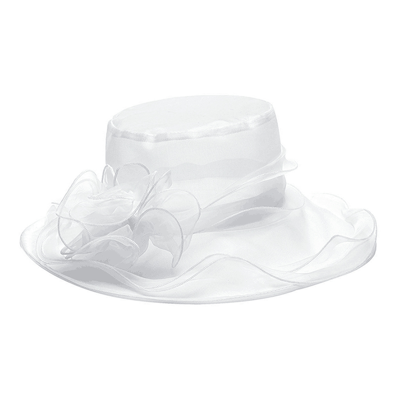 Lawliet White Summer Hats for Women Ladies Organza Wide Brim Sun Kentucky Derby Wedding Church Party Floral Hat Cap A002 Y200619