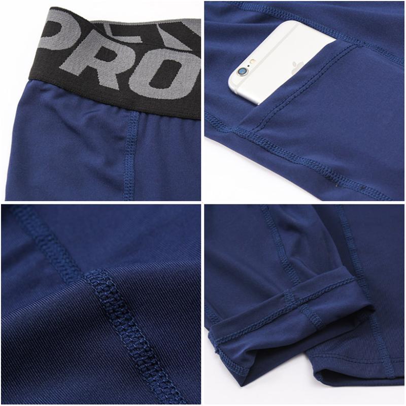 3/4 Length Compression Pants Men Basketball Leggings Mens Workout Capri Legging Fitness Men With Pockets Gym Tights