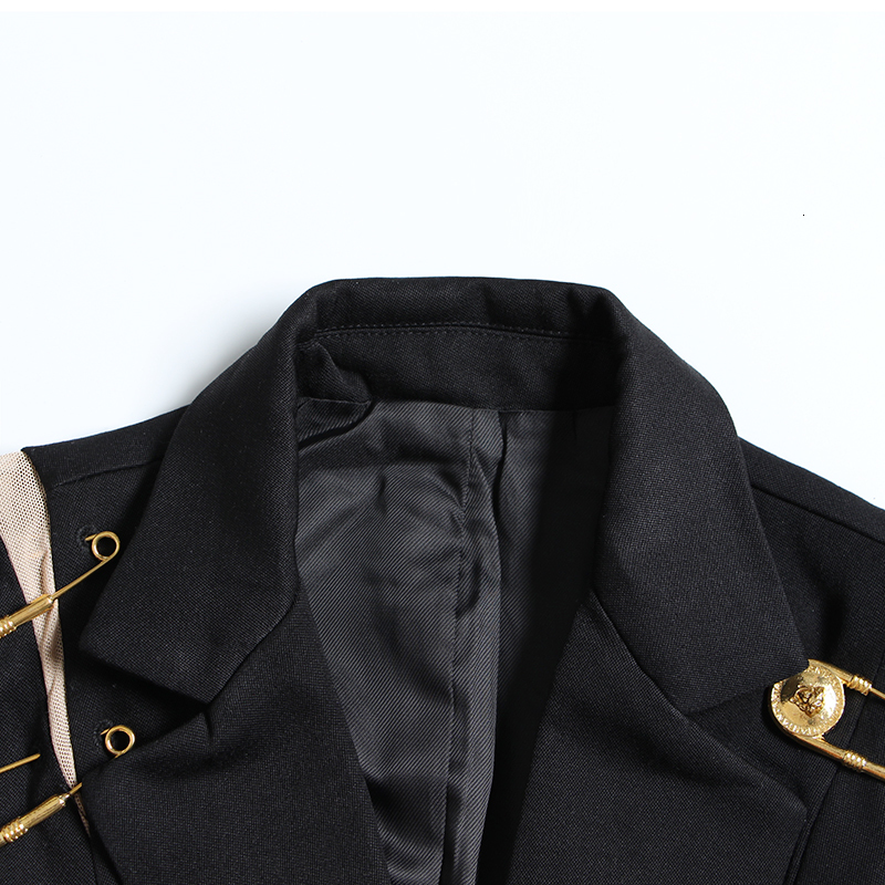 Blazer Jacket Hollow Out Patchwork Lace Up Women's Blazer Notched Long Sleeve Slim Elegant Female Suit 2020 Autumn