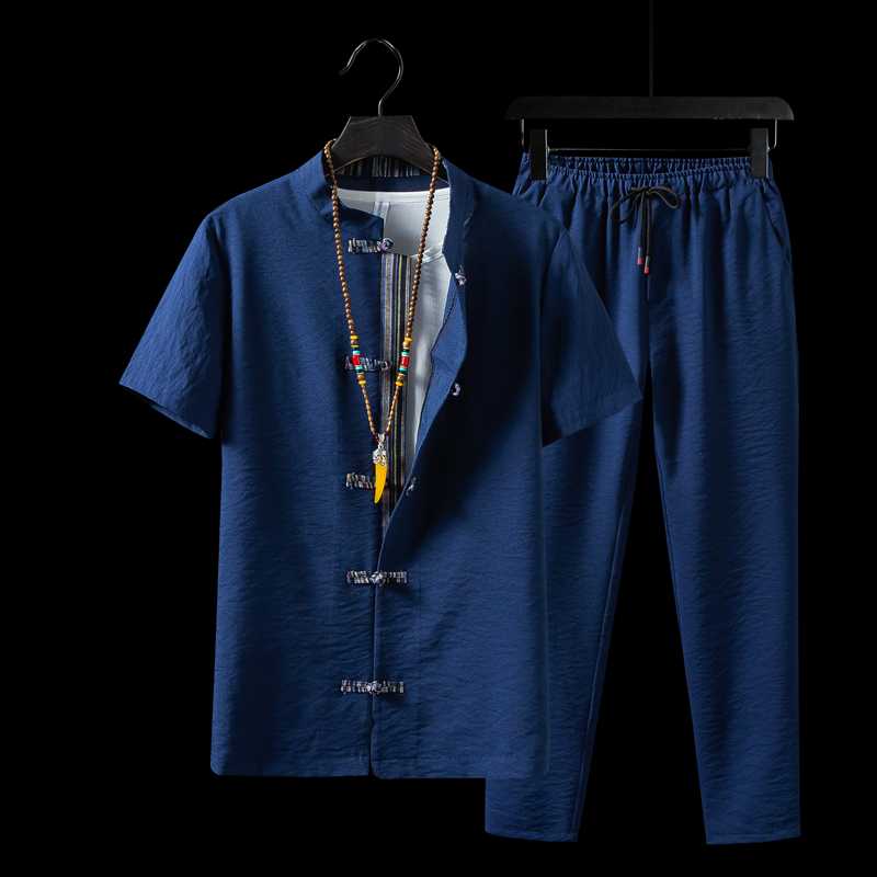 Summer blue men two-piece set fashion retro men shirt with short sleeves and Ankle-Length Pants large size s-5xl mens sets, Black
Summer blue men two-piece set fashion retro men shirt with short sleeves and Ankle-Length Pants large size s-5xl mens sets, Black
