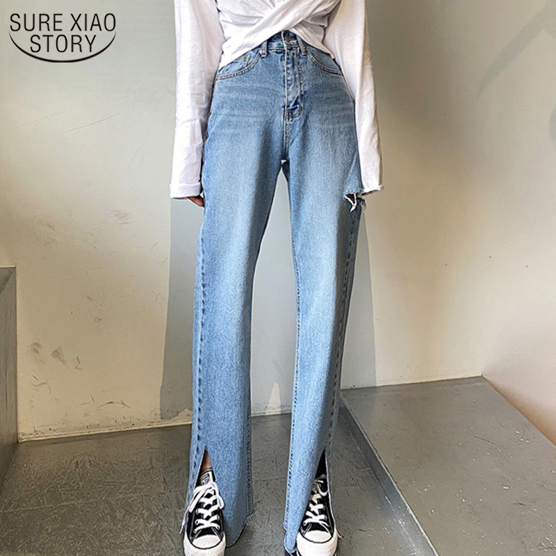 High Waist Trousers Slim Split Pantalettes Mop Pants Baggy Jean Women Vintage Korean Style Ripped Straight Jeans for Women 10393, Light blue
High Waist Trousers Slim Split Pantalettes Mop Pants Baggy Jean Women Vintage Korean Style Ripped Straight Jeans for Women 10393, Light blue