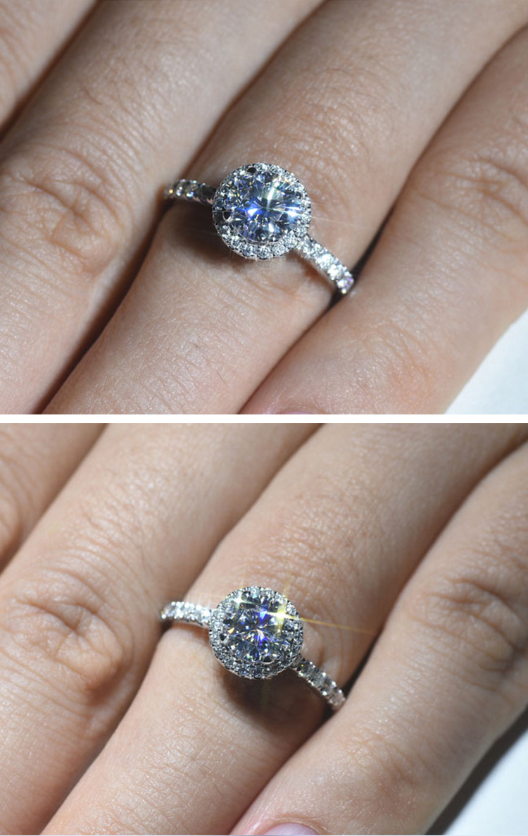 US Size 4-10 Stunning Luxury Jewelry Real 100% 925 Sterling Silver 8MM Round Cut White Topaz CZ Diamond Gemstones Women Wedding Band Ring