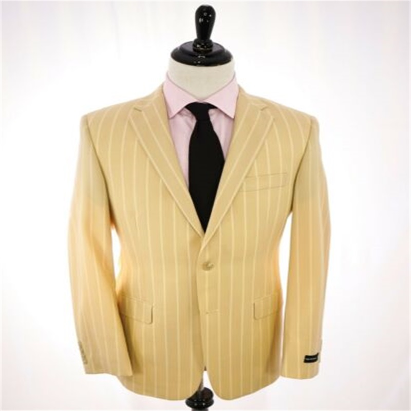 2-piece Custom Made Wedding Tuxedos Yellow Stripes Mens Suits Peaked Lapel Two Button Business Prom Party Blazer Suit Slim Fit