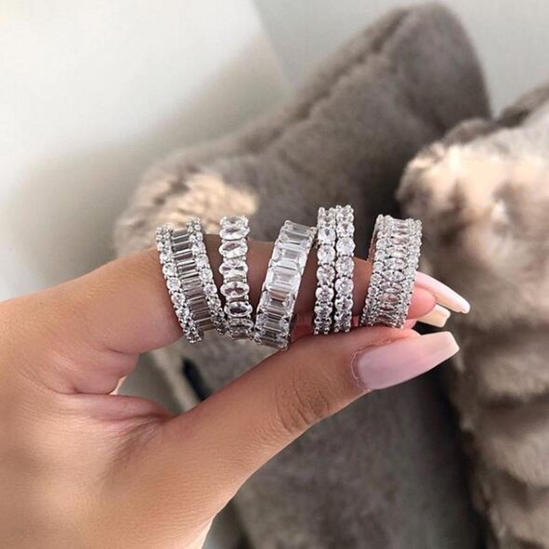 Size 5-10 Multi Style Hot Sell Classical Fine Jewelry 925 Sterling Silver White Topaz CZ Diamond Popular Eternity Women Wedding Band Ring