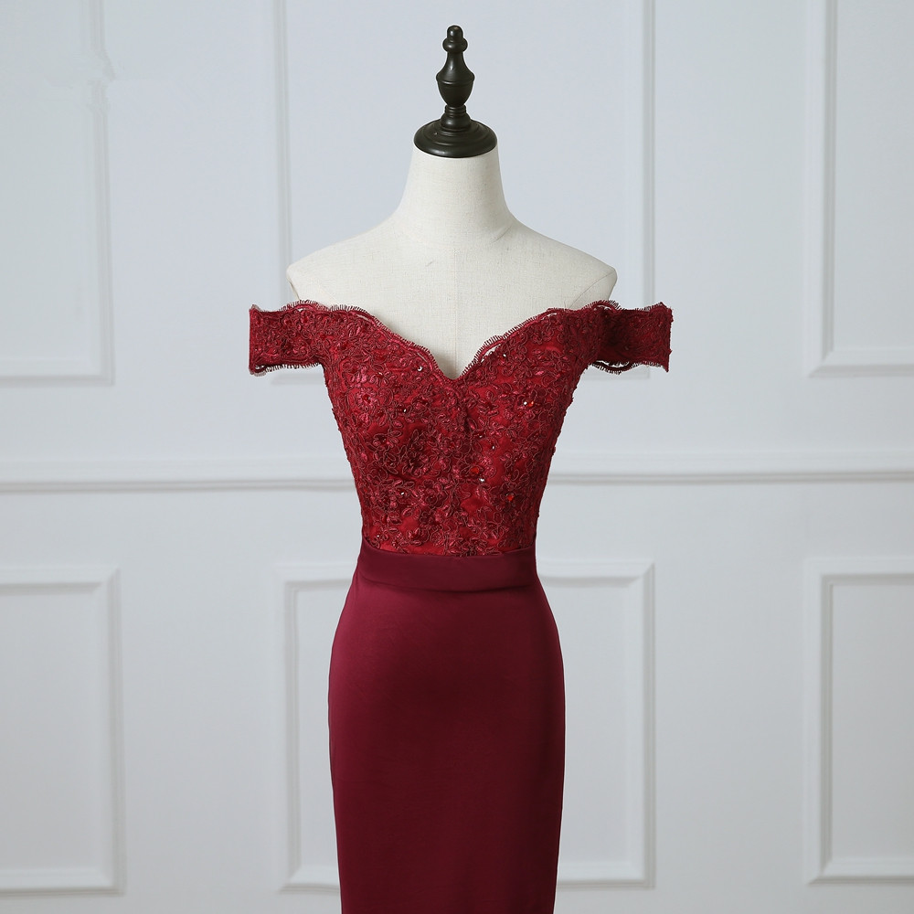 Burgundy Royal Blue Stretch Satin Mermaid Bridesmaid Dresses 2021 Off Shoulder Party Dress Elegant Formal Gowns