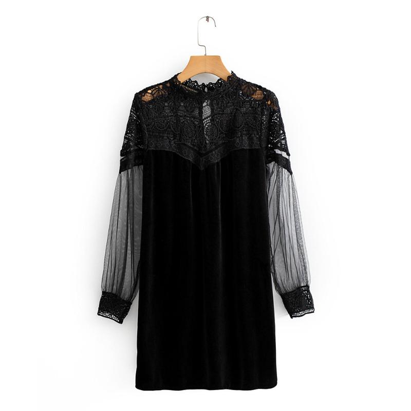 traf women' new stand collar semi transparent long sleeve matching decoration dress in autumn velvet splicing dress, Black
traf women' new stand collar semi transparent long sleeve matching decoration dress in autumn velvet splicing dress, Black