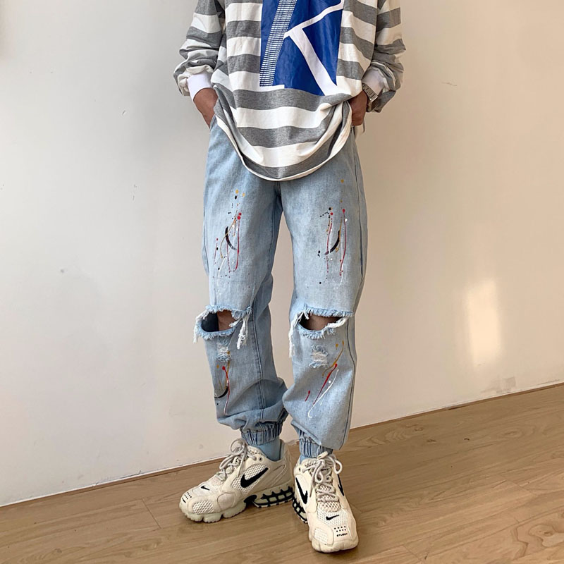 Men Elastic Waist Broken Hole Casual Denim Pants Male Women Streetwear Hip Hop Vintage Fashion Loose Jeans Trousers, 976
Men Elastic Waist Broken Hole Casual Denim Pants Male Women Streetwear Hip Hop Vintage Fashion Loose Jeans Trousers, 976