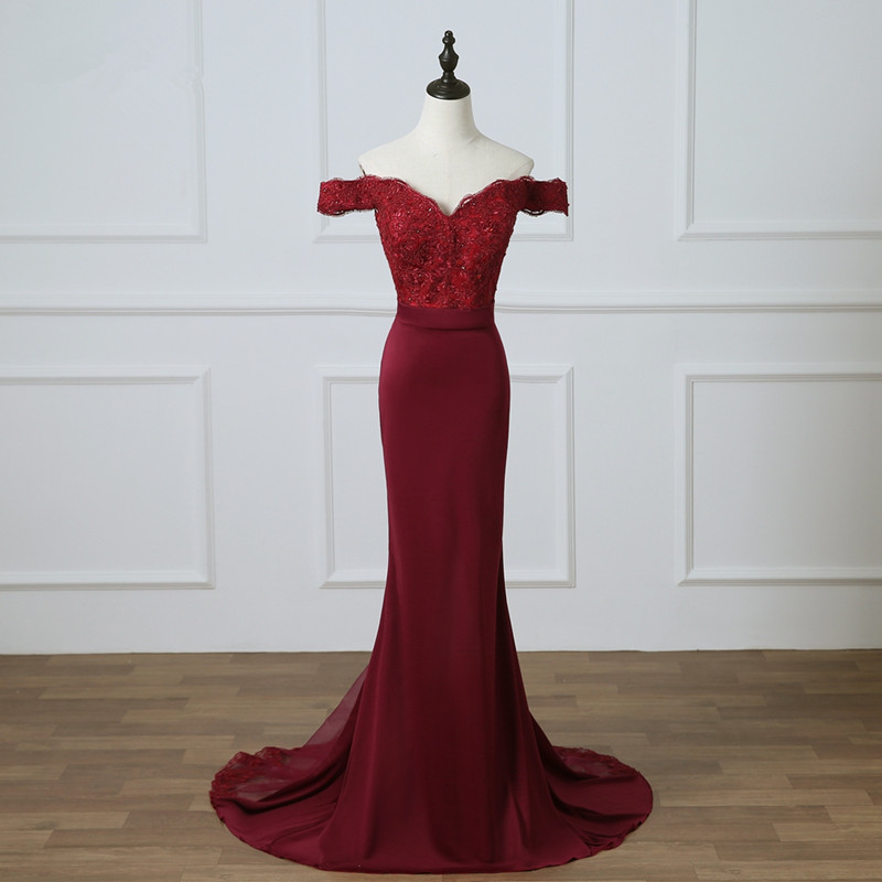Burgundy Royal Blue Stretch Satin Mermaid Bridesmaid Dresses 2021 Off Shoulder Party Dress Elegant Formal Gowns