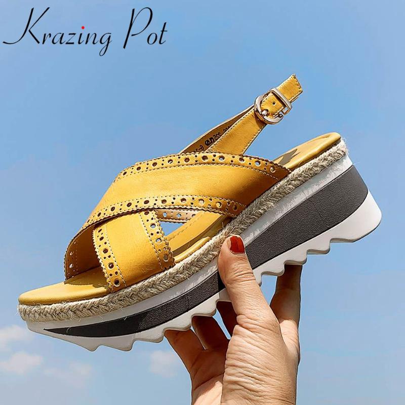 Krazing pot genuine leather peep toe high heels wedges vintage handmade straw women shoes buckle strap summer sandals women L66, Sky blue
Krazing pot genuine leather peep toe high heels wedges vintage handmade straw women shoes buckle strap summer sandals women L66, Sky blue