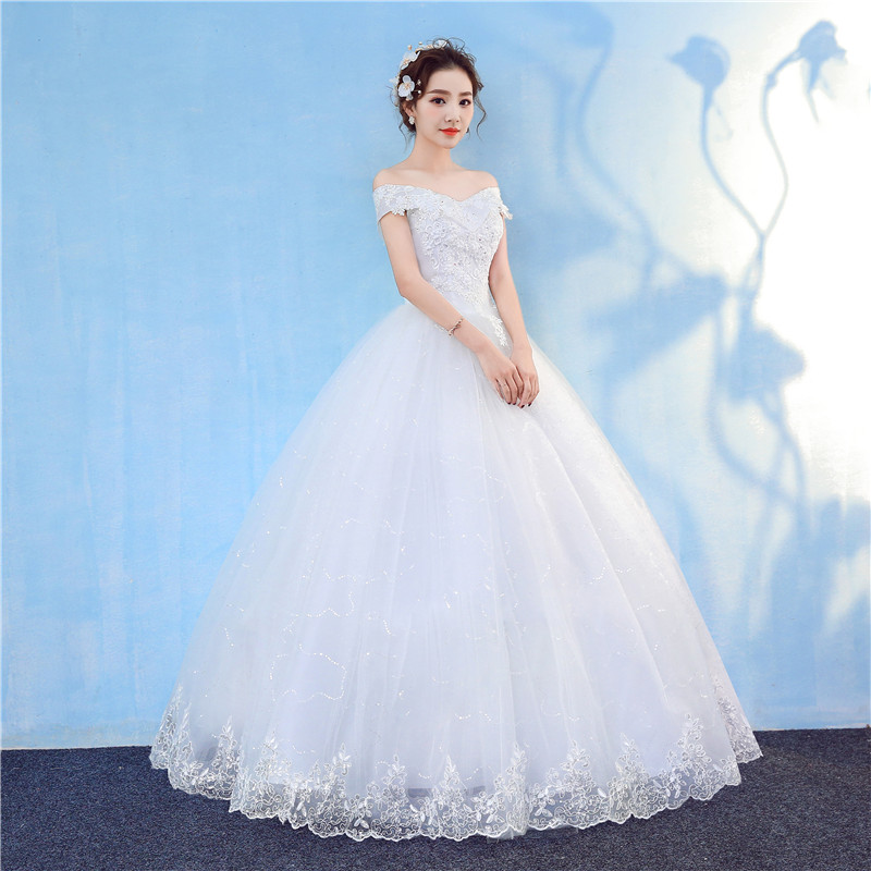 New Arrival 2020 Free Shipping Vintage Elegant Lace White Wedding Dresses Boat Neck Plus Size Ball Gown Robe de Cheap