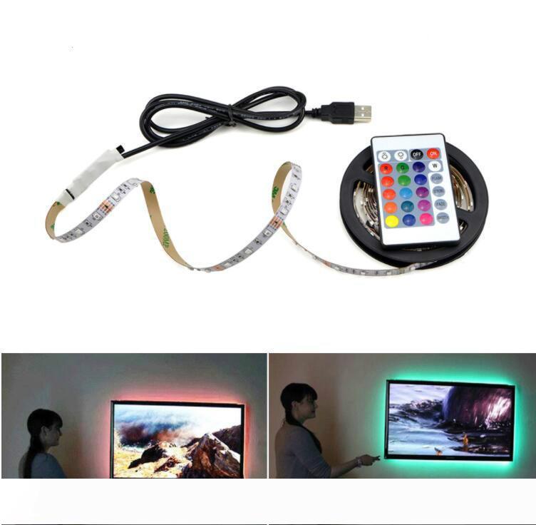 USB Powered 5V RGB LED Strip light 60leds m 3528 SMD Non-Waterproof Tape For TV Background Lighting With Remote Controller