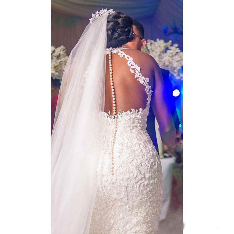 2022 Arabic Aso Ebi Mermaid Wedding Dresses Sheer Neck Bridal Gowns Sexy Plus Size Bride Gowns